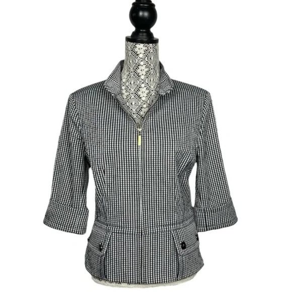 St. John black and white gingham check seersucker blazer size 14 - Picture 8 of 8